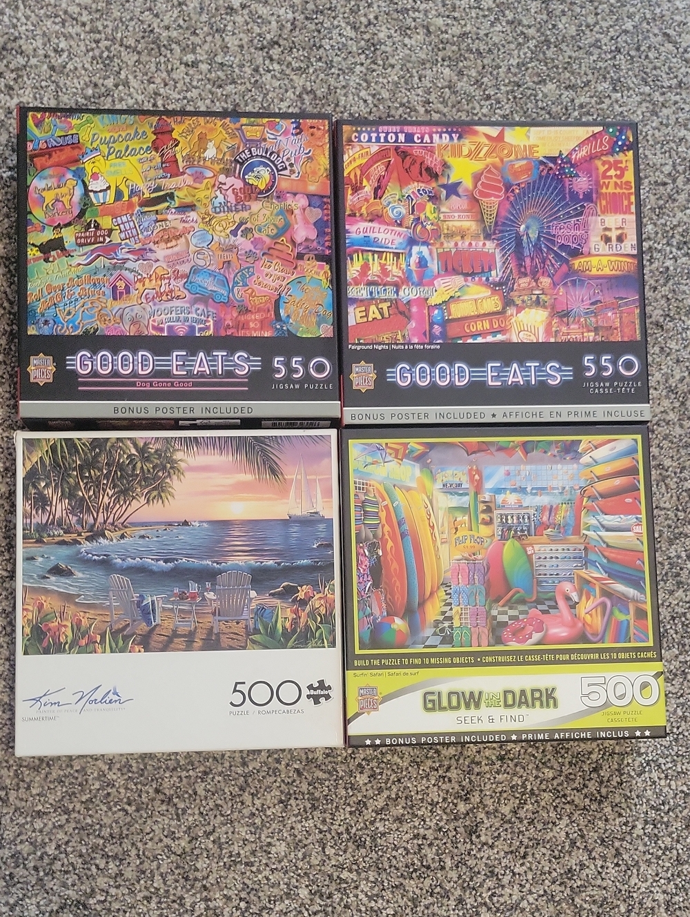 Assorted Jigsaw Puzzle Bundle - Colorful Coastal & Carnival Art